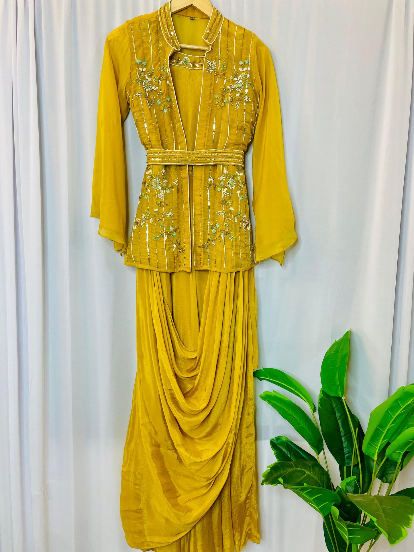 Zehra Mustard Embellished Gown Set