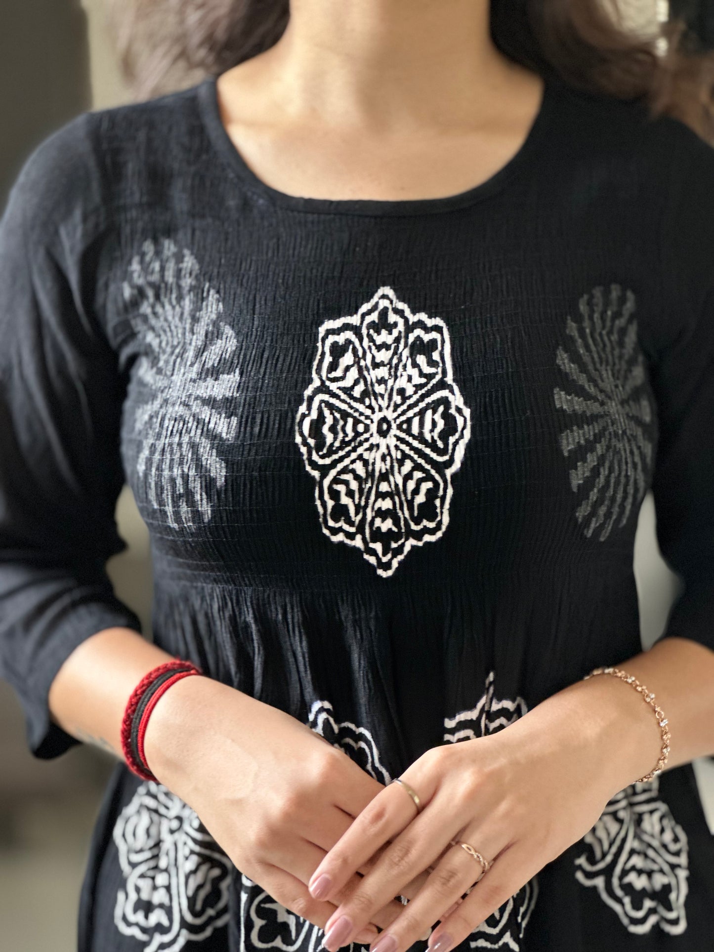 BLACK PRINTED SMOCK DRESS | OFFICE WEAR