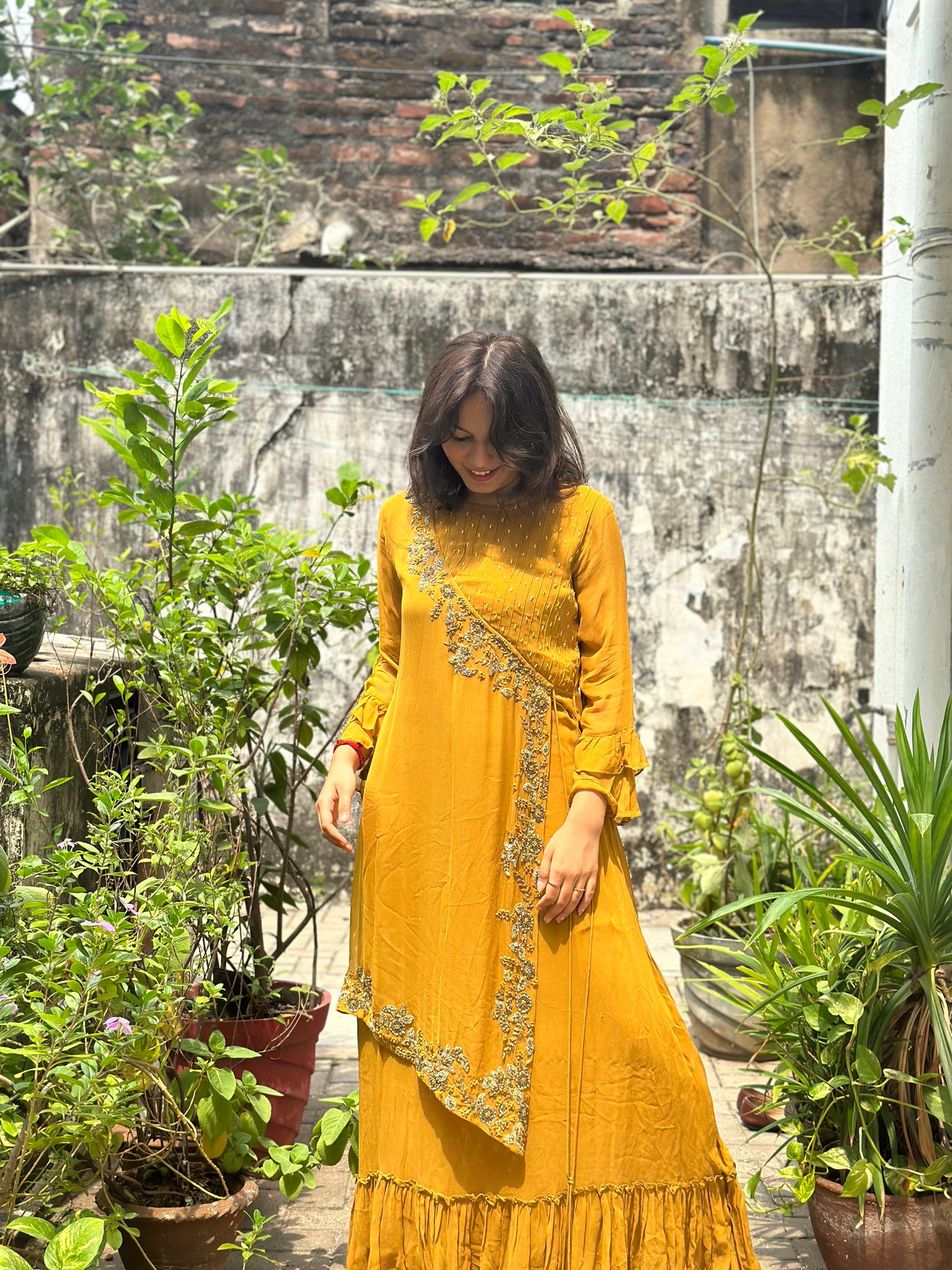 Amber Bloom Georgette Ruffle Gown