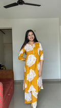 Mustard bloom floral printed kurti kurti set