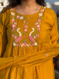 Mustard Bloom Embroidered Anarkali Set with Dupatta