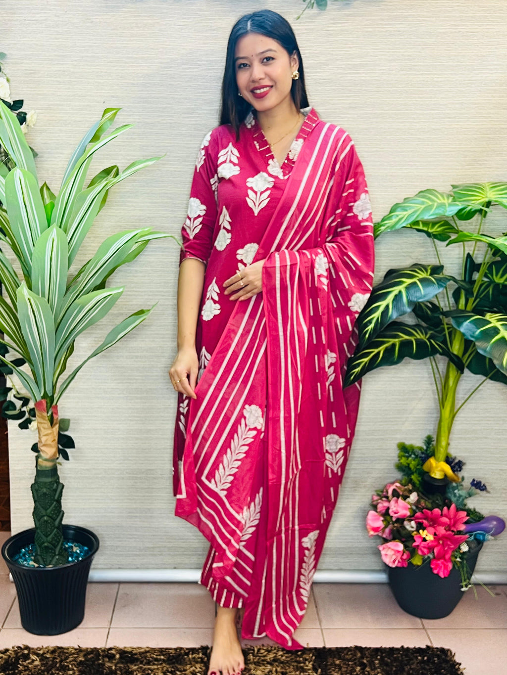 Neelam Poo Mul Chanderi Silk Suit Set