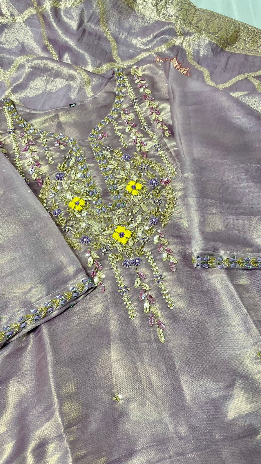 Violet Glass tissue silk designer suit set