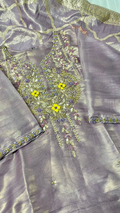 Lavender Zari Garden Suit Set