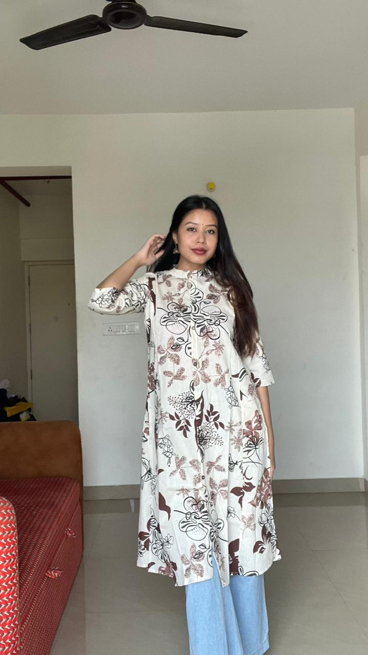 Elegant floral printed A line kurti