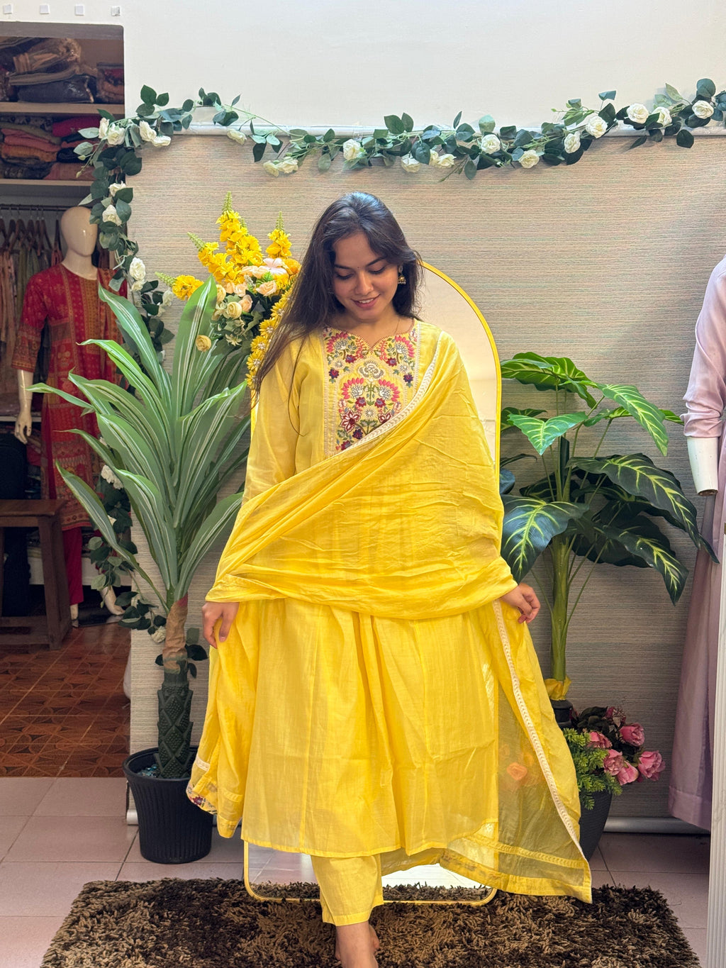 Sunshine Bloom Embroidered Anarkali Set with Duptta
