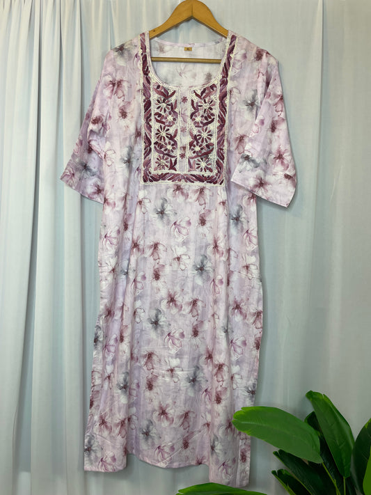 Floral printed embroidered kurti