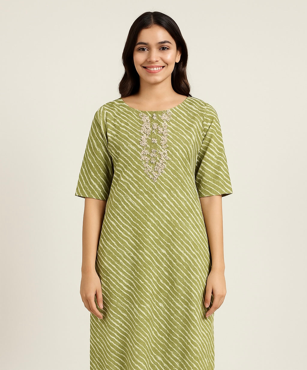 Ikat Green Straight Kurta