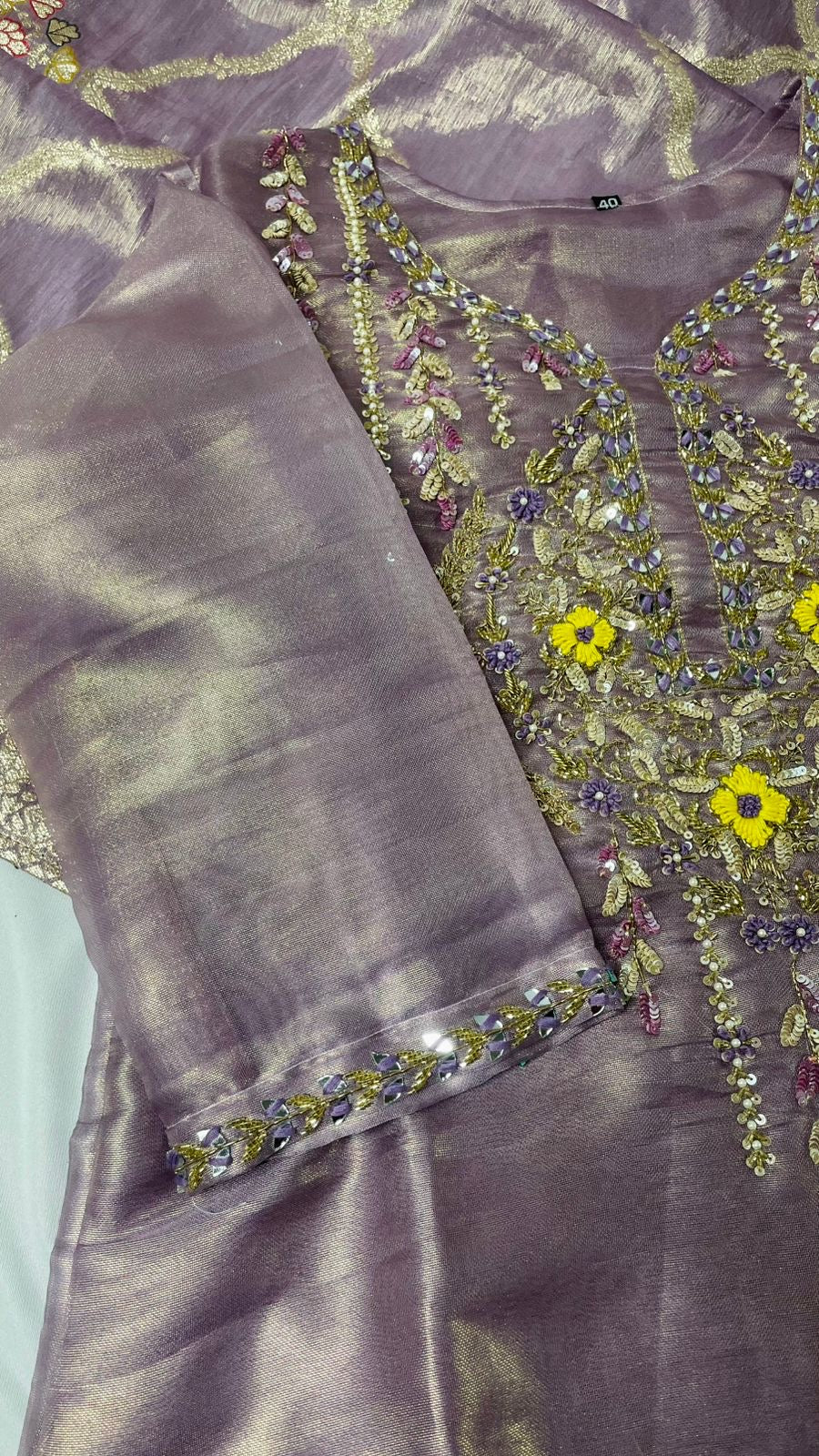 Violet Glass tissue silk designer suit set