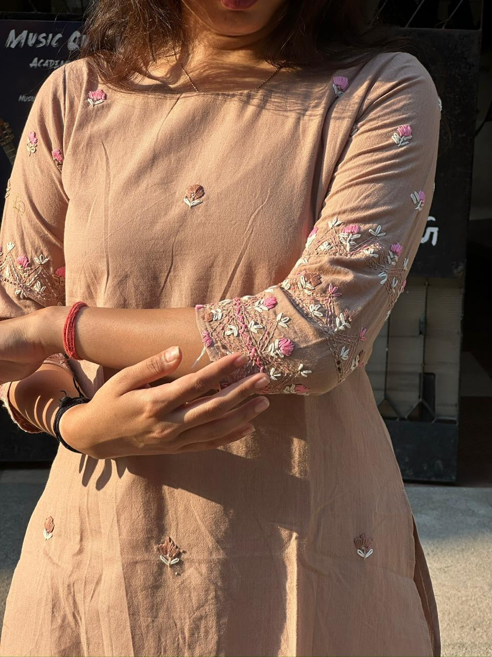 Earthy Brown Embroidered Straight Kurti Set