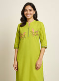 Lime Birdsong Mirror Embroidered Kurta