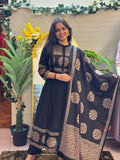 Black Anarkali Kurti Set with Ethnic Circular Prints & Statement Dupatt