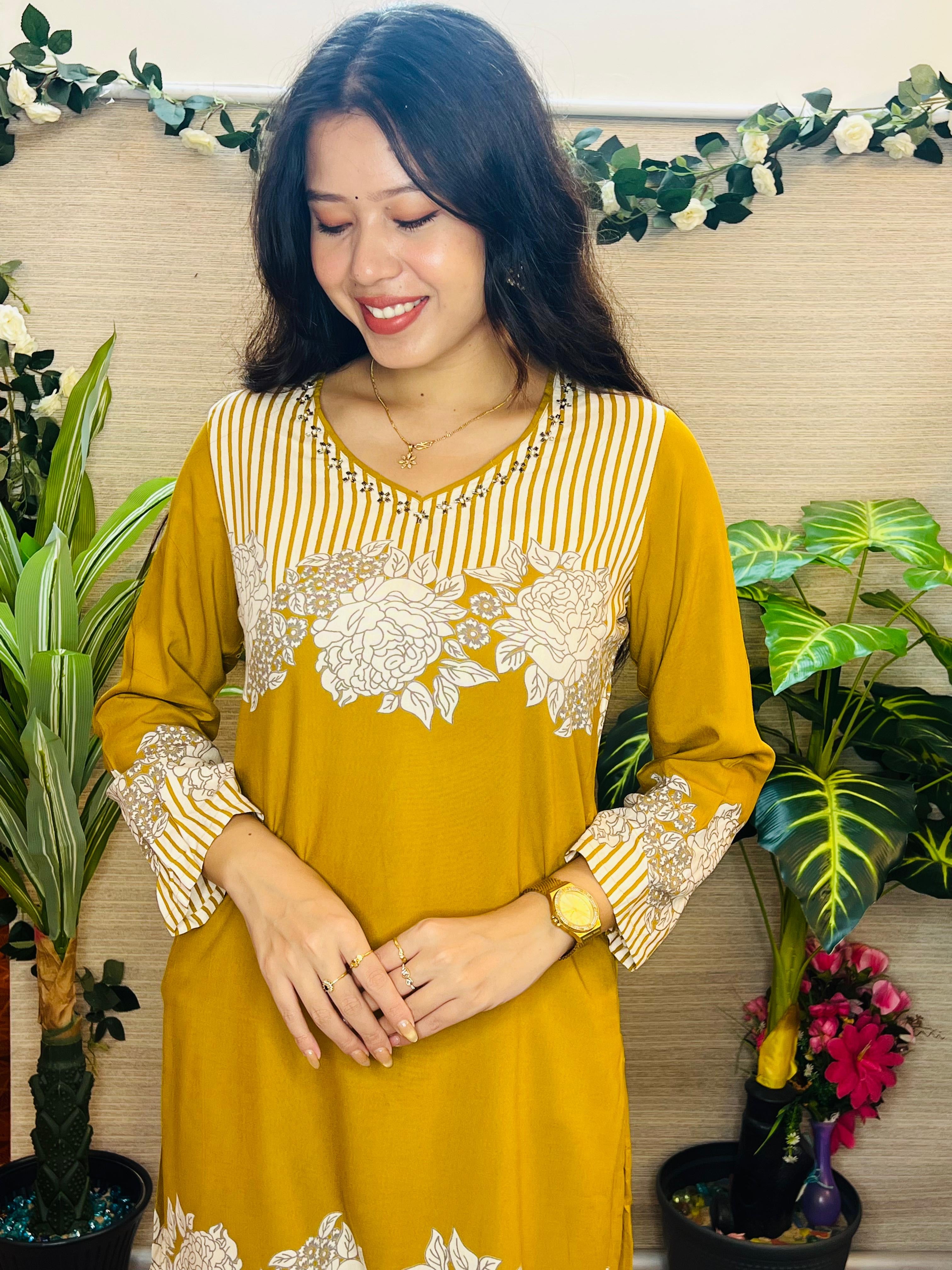 Ahalya Mustard Floral Kurta Set