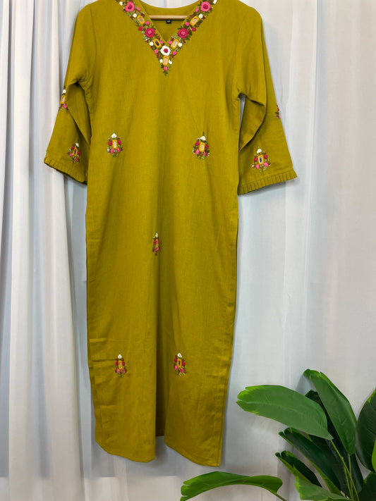 Handloom cotton embroidered kurti