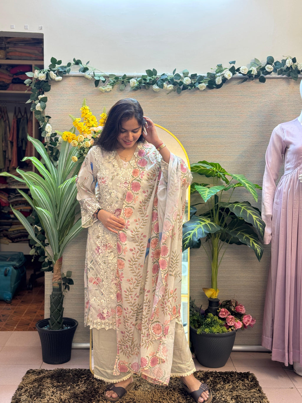 Ivory Bloom Floral Printed Suit Set with Dupatta