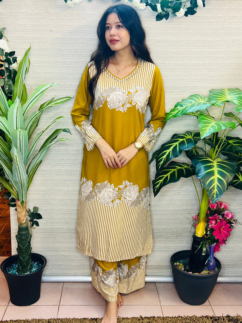 Ahalya Mustard Floral Kurta Set