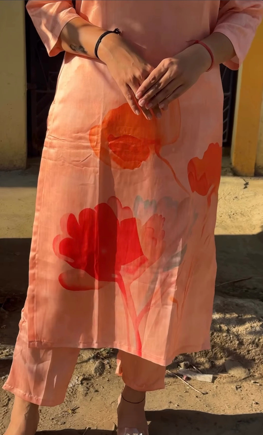 Peach Floral Printed Straight Kurti