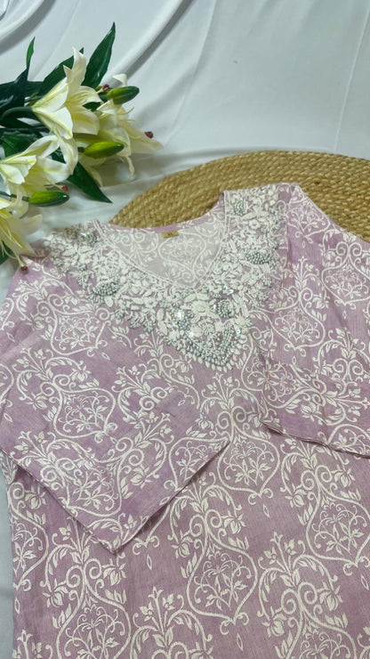 Pink Embroidered top and bottom set