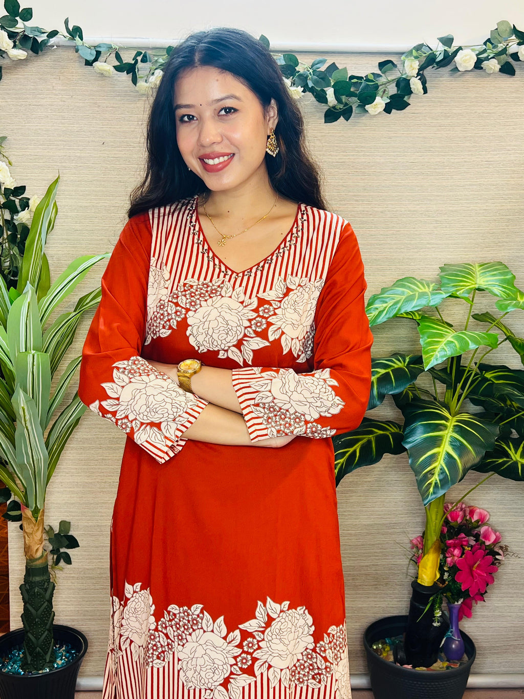 Ahalya Rust Floral Kurta Set