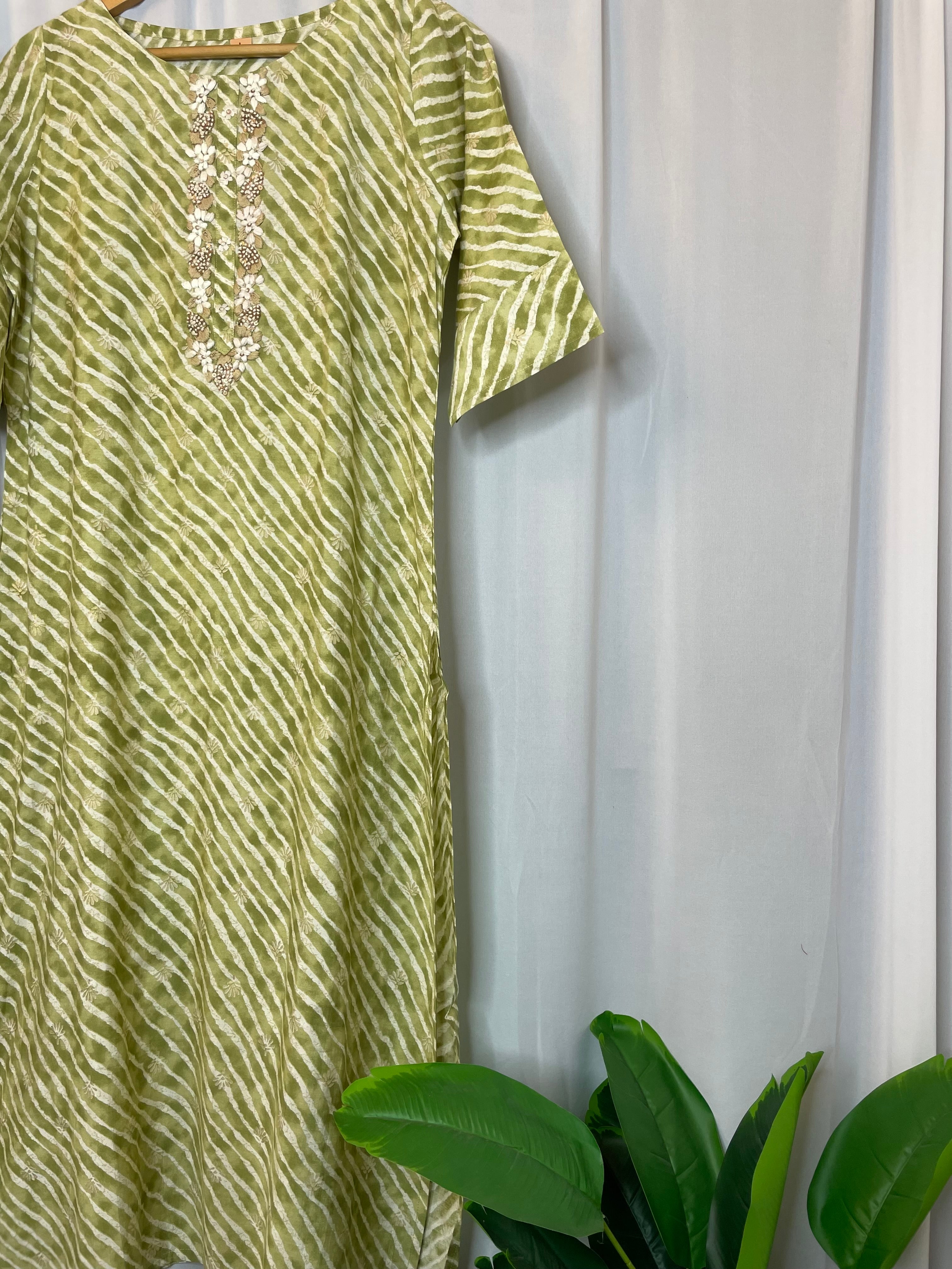 Ikat Green Straight Kurta