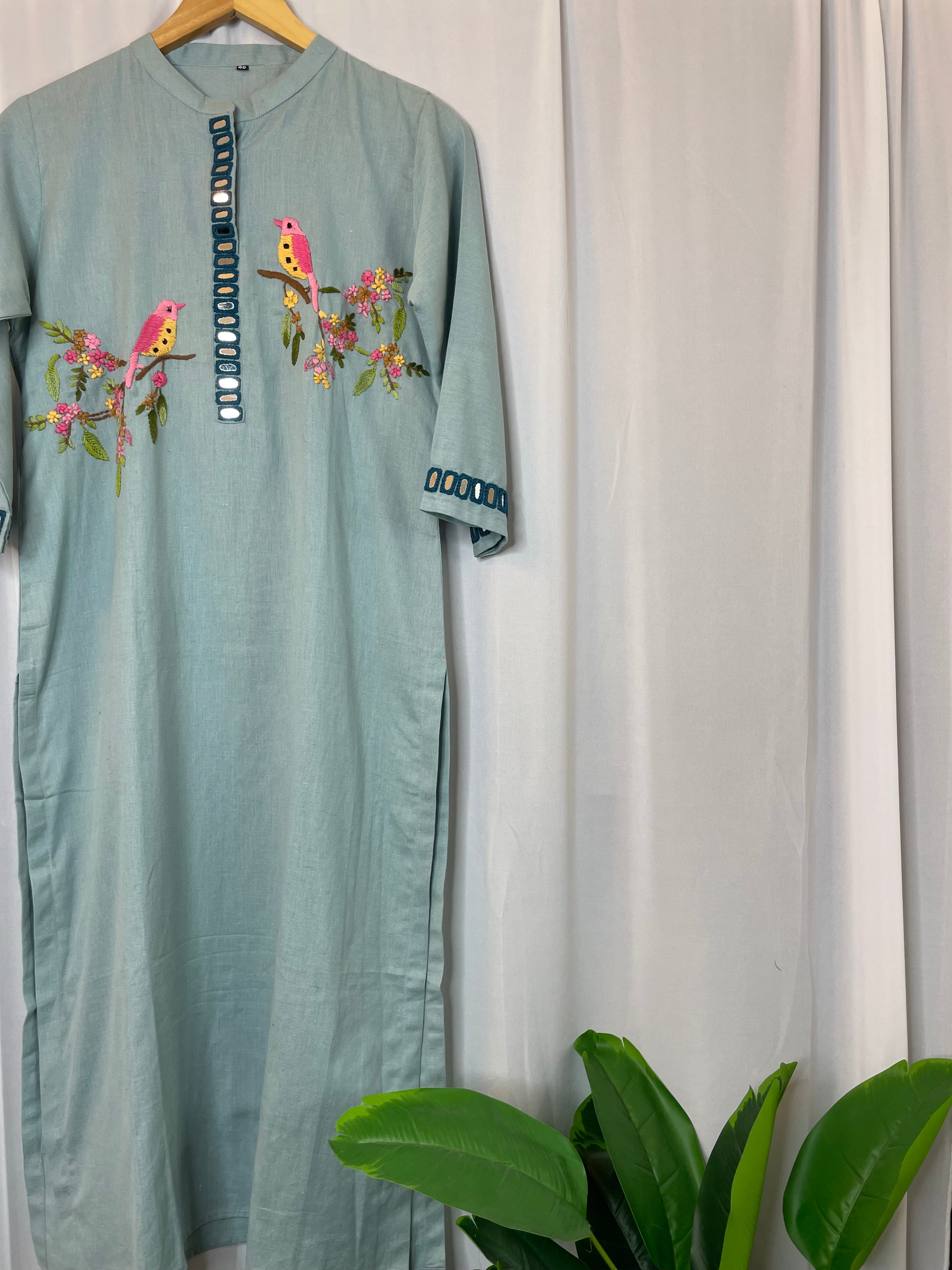 Mint Melody Mirror Embroidered Kurta