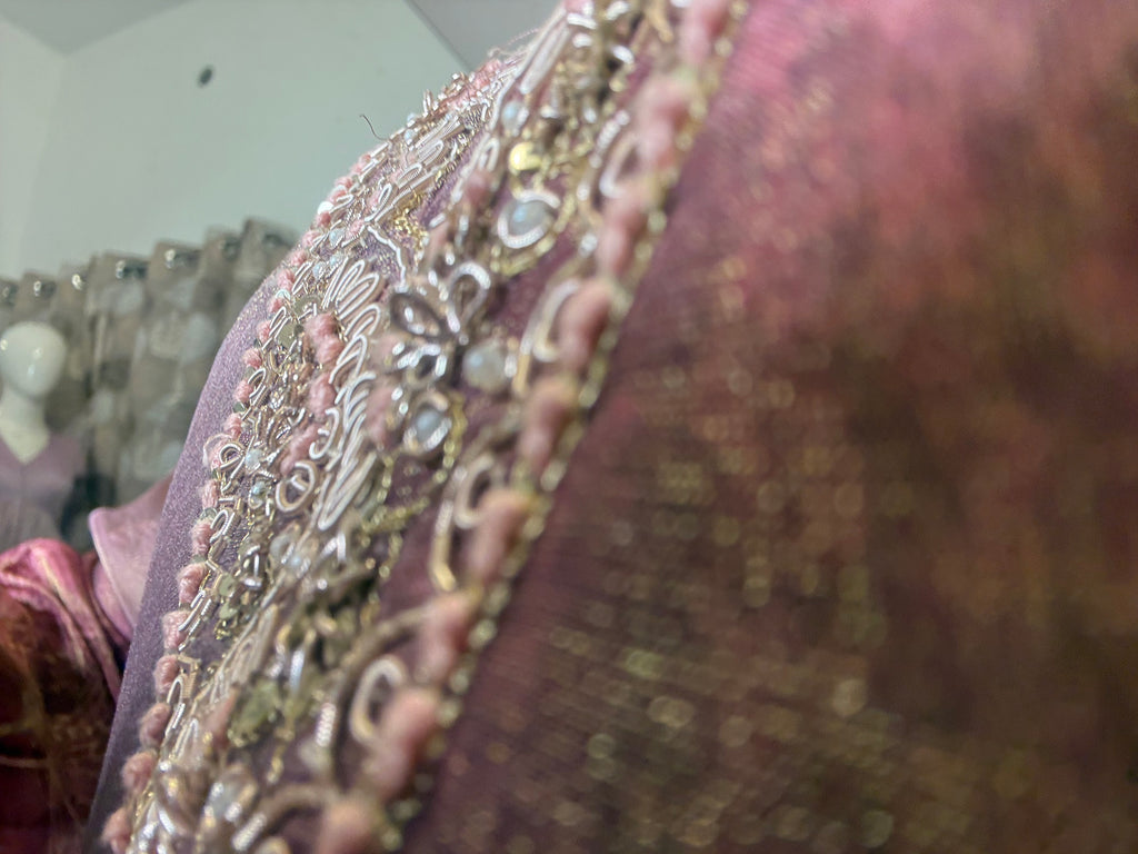 Golden Glow Maroon Tissue Silk Suit