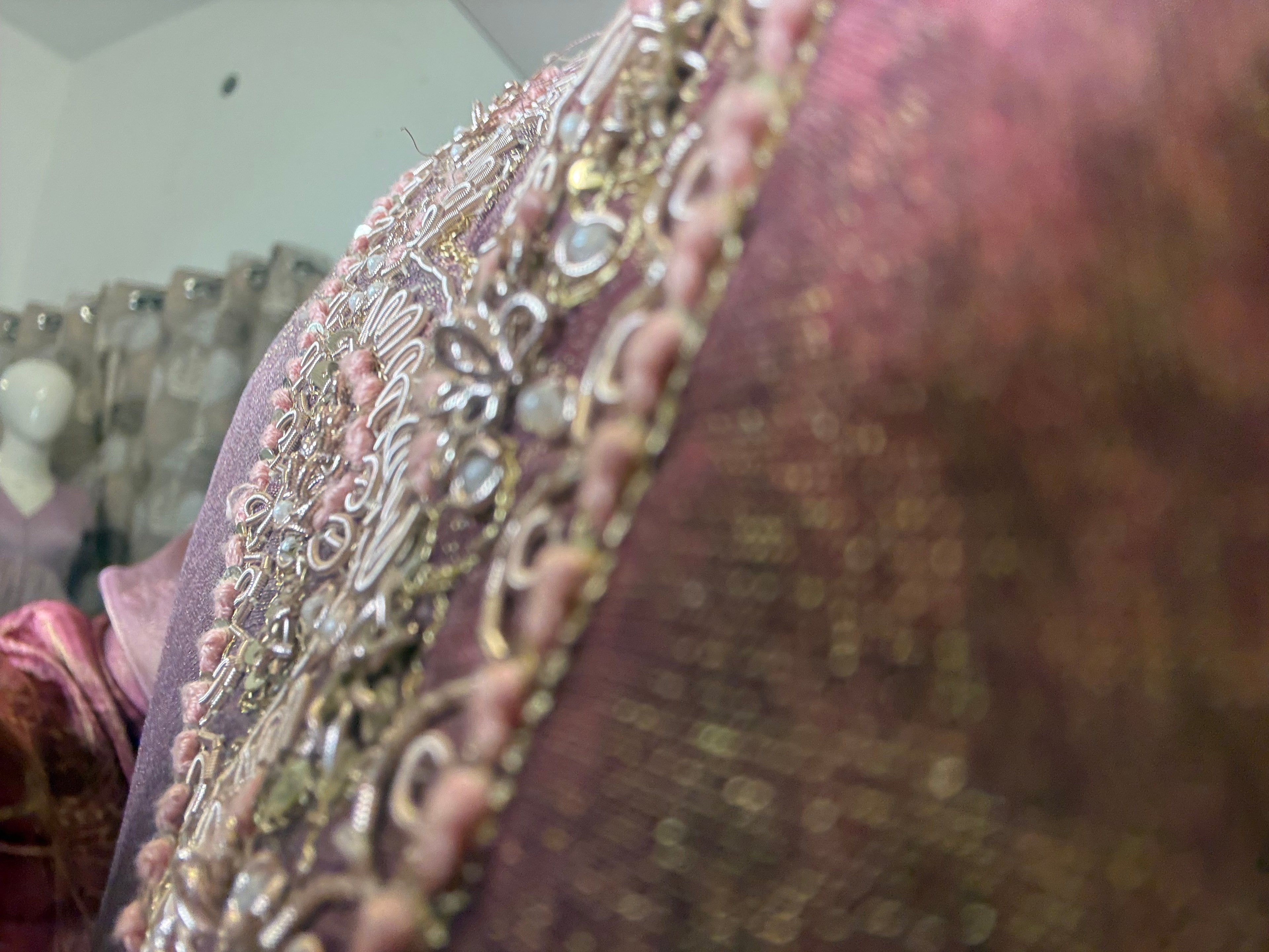 Golden Glow Maroon Tissue Silk Suit