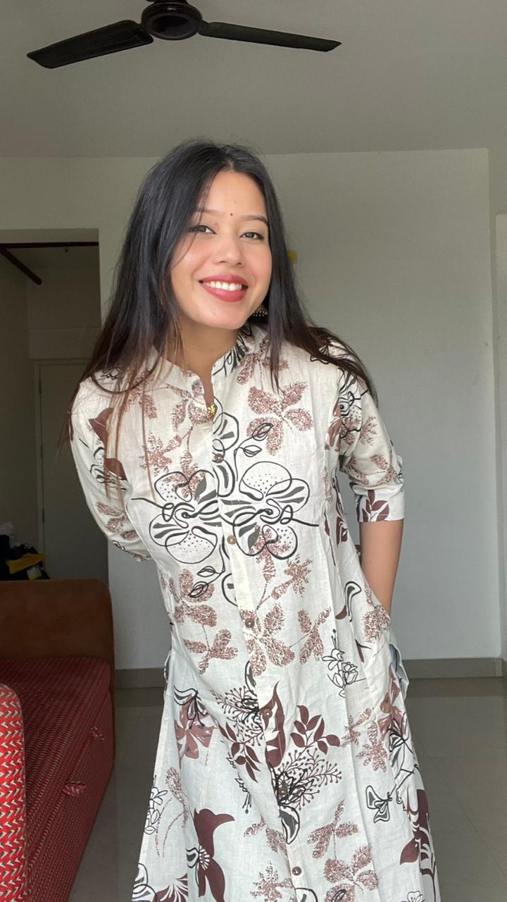 Elegant floral printed A line kurti