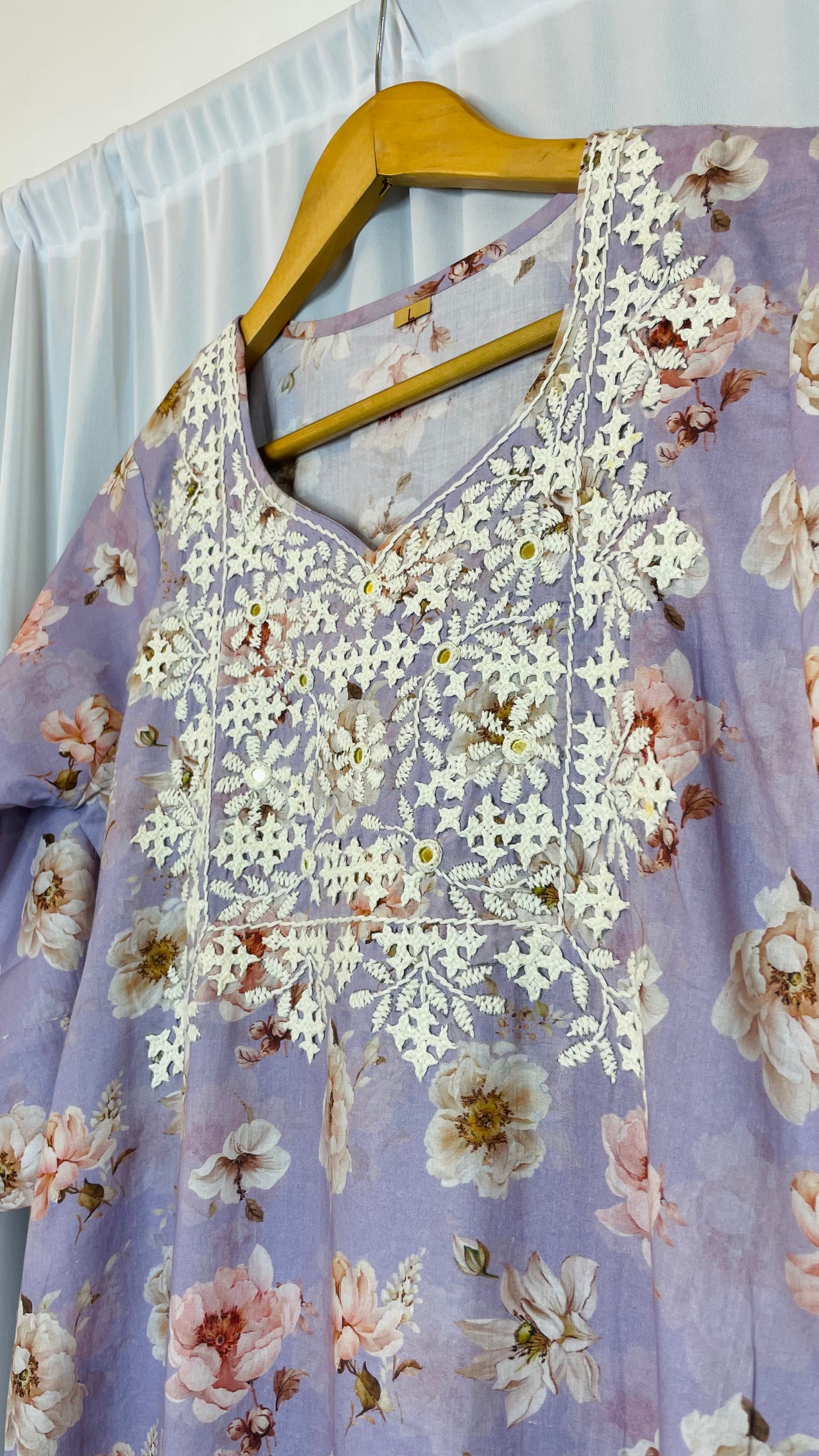 Cotton floral printed embroidered kurti