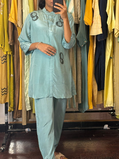 Light green Pure Chinon Silk Handcrafted Set
