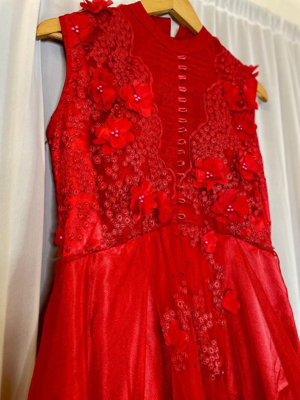 Red Handwork Designer Gown