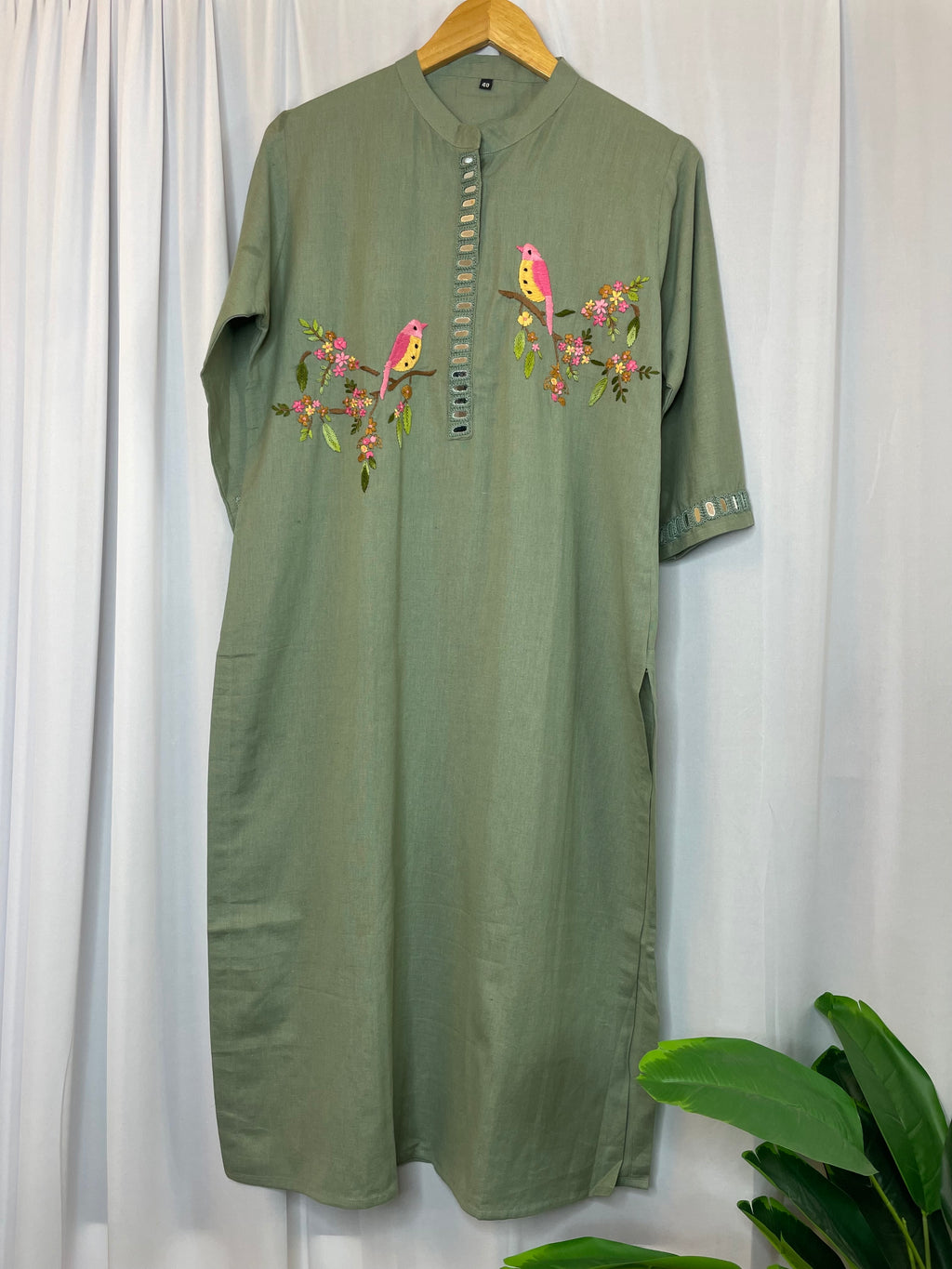 Sage Songbird Mirror Work  Kurta