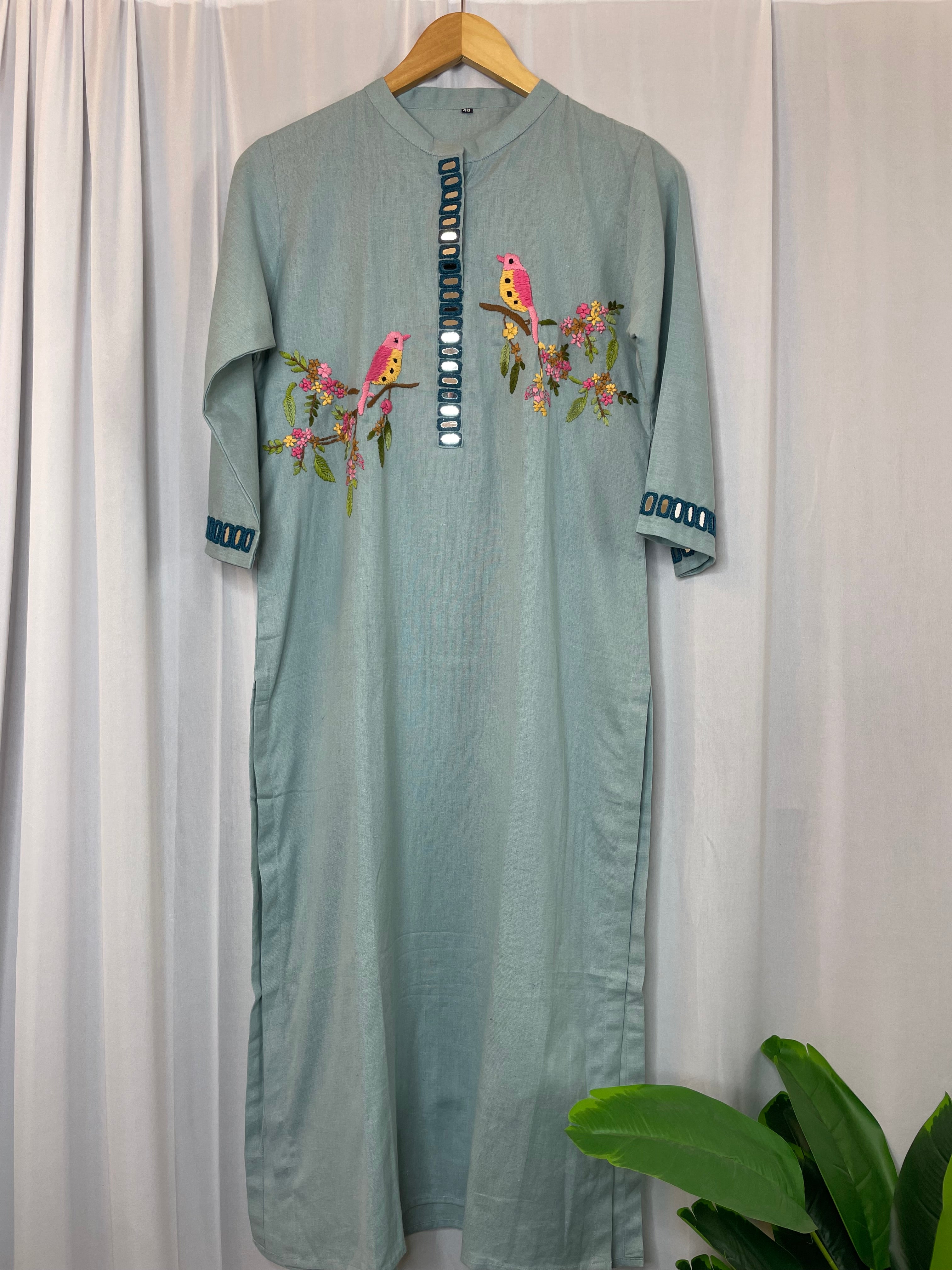 Mint Melody Mirror Embroidered Kurta