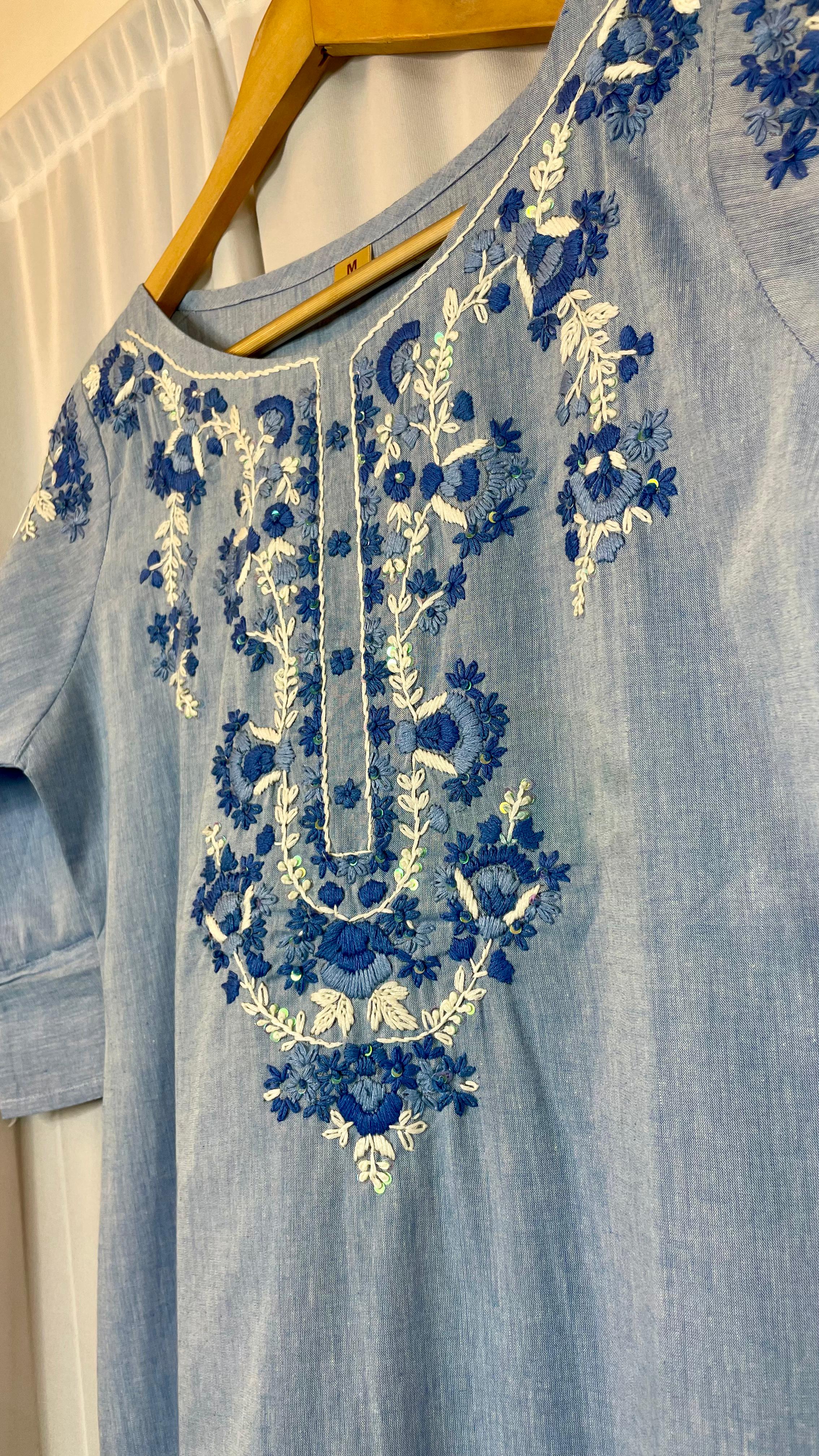 Blue Bloom Embroidered Kurta