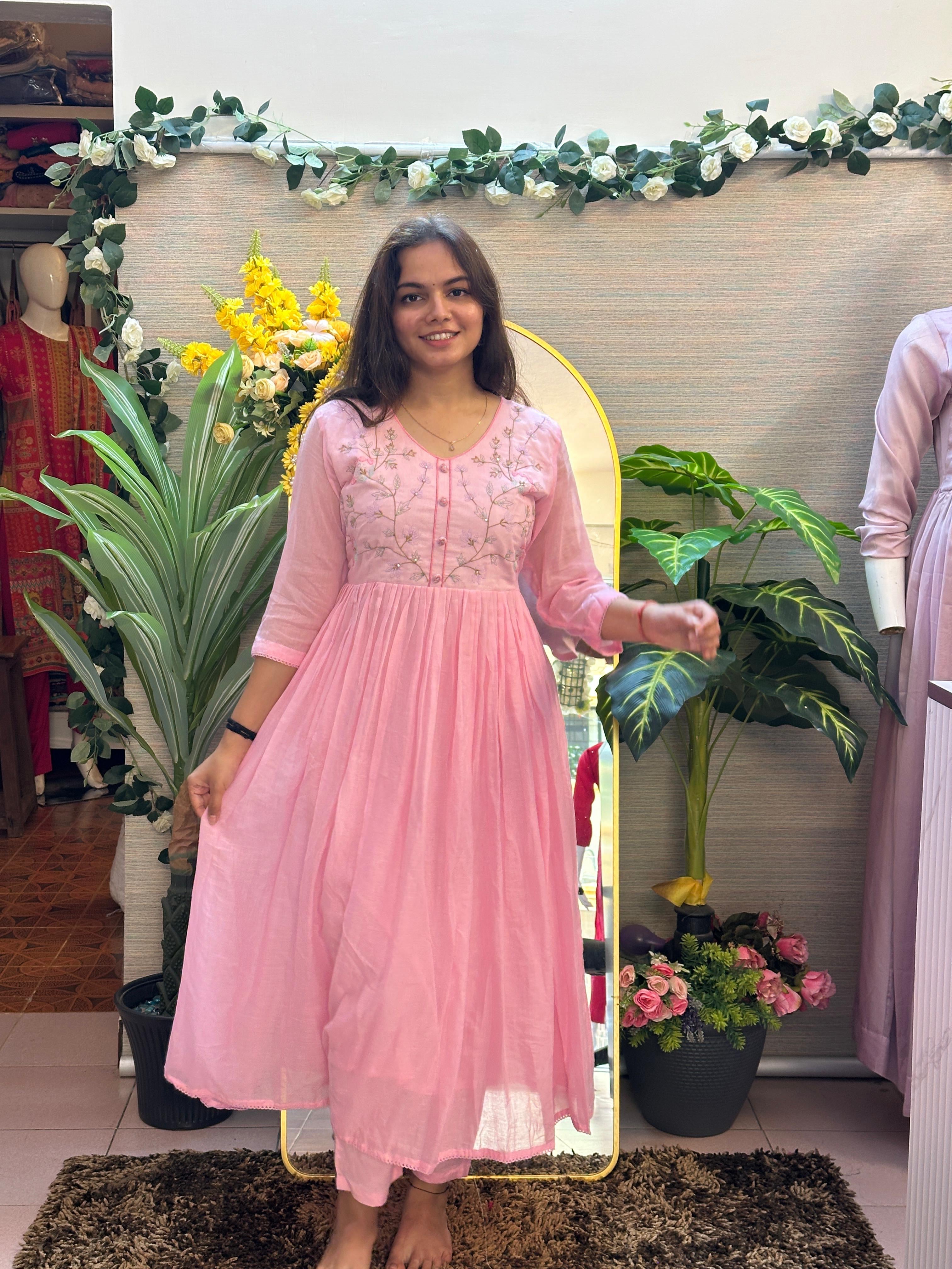 Blush Pink Embroidered Anarkali Kurti set