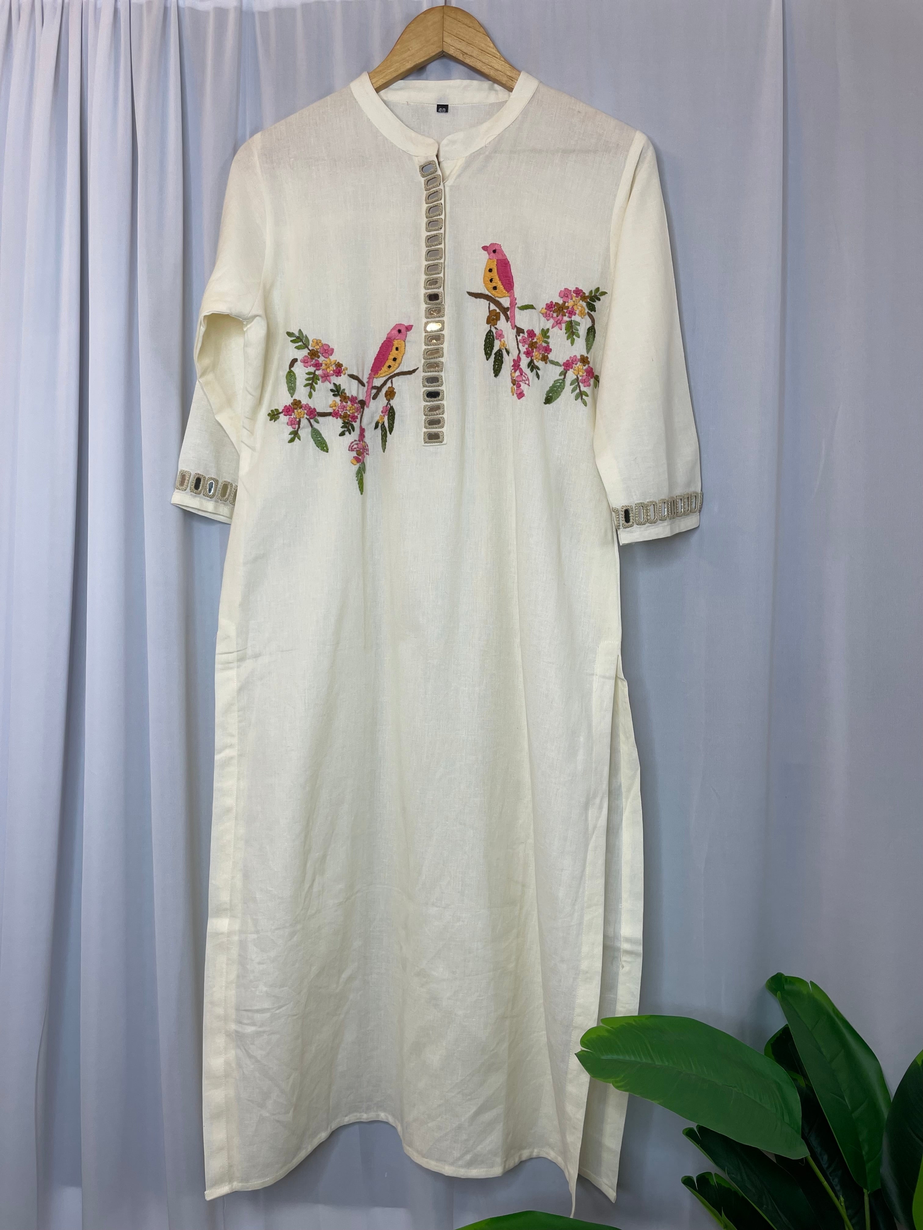 Sky Charm Embroidered Linen Kurta
