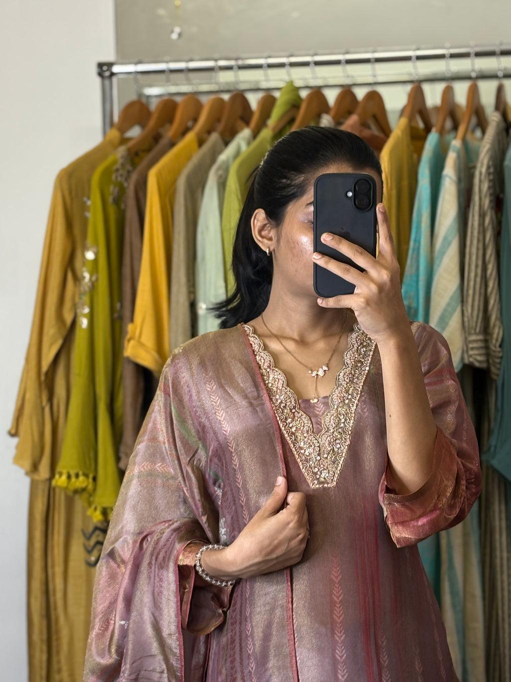 Golden Glow Maroon Tissue Silk Suit