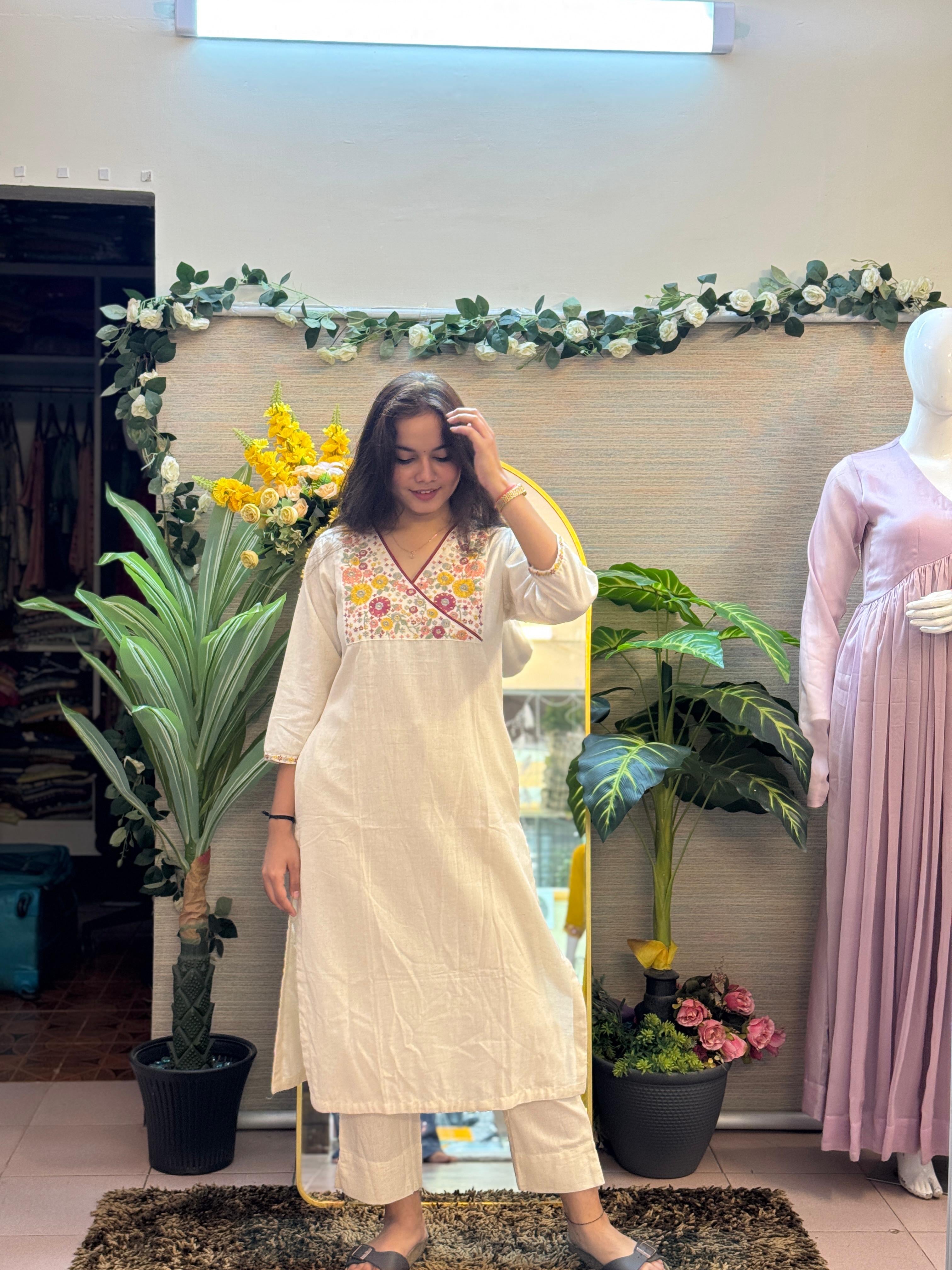 Ivory Garden Embroidered Kurta Set
