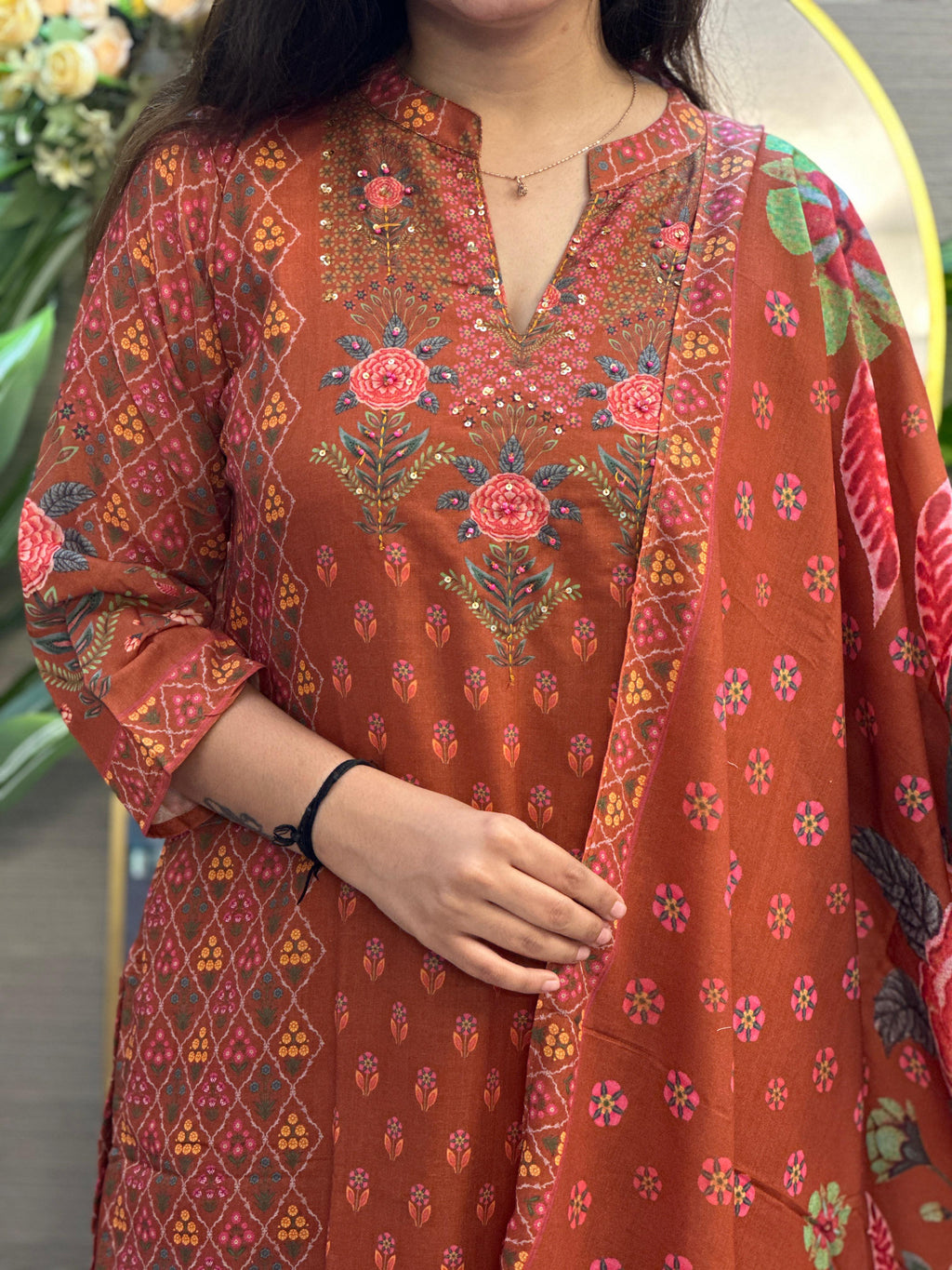 Rust Garden Printed Co-ord Suit Set with Dupatta