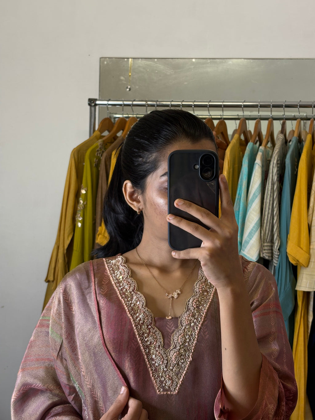 Golden Glow Maroon Tissue Silk Suit