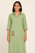 Pastel Bloom Embroidered Pocket Kurta