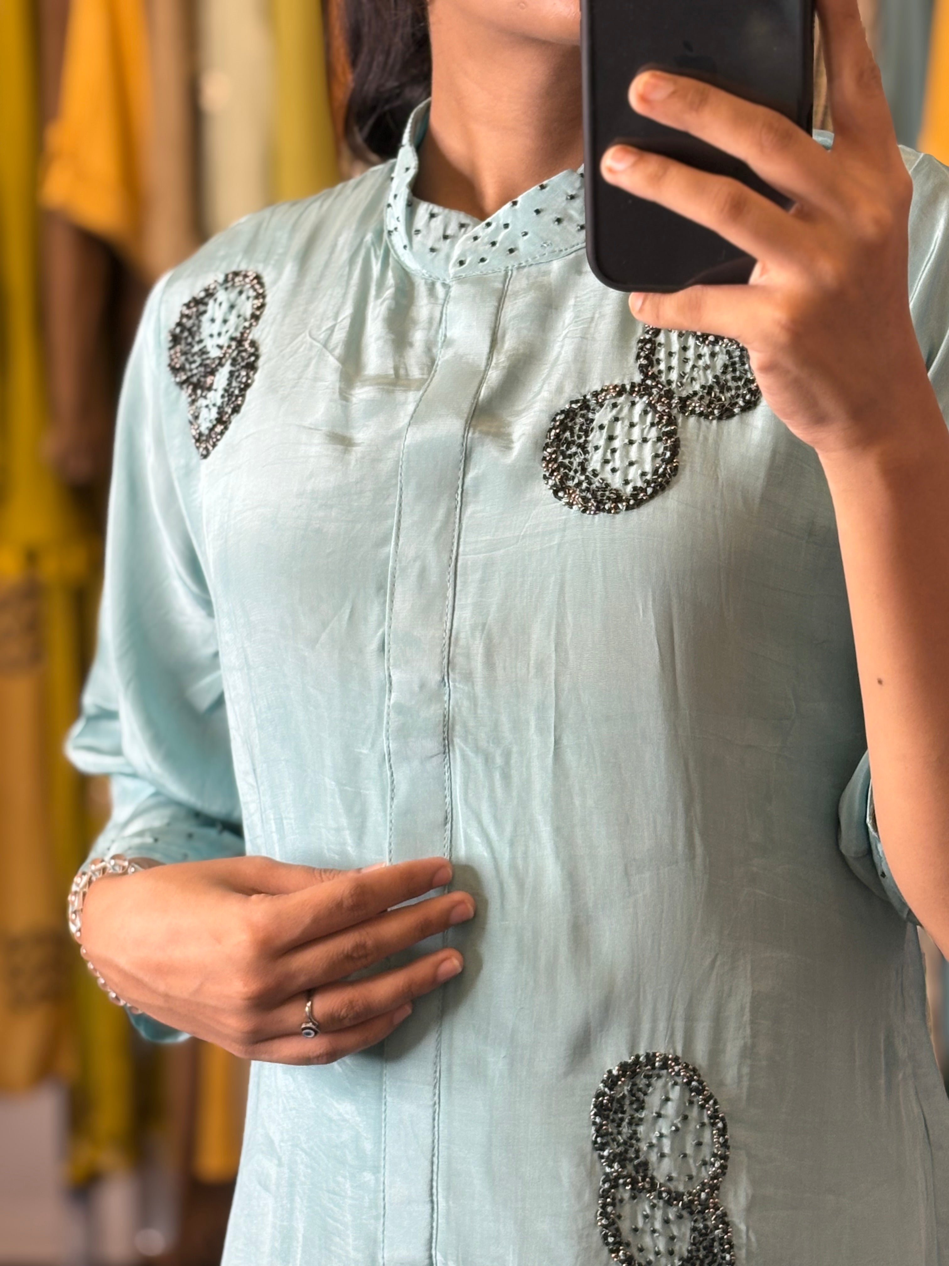 Light green Pure Chinon Silk Handcrafted Set