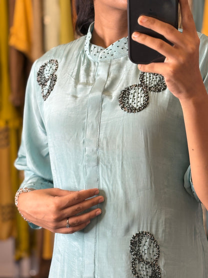 Light green Pure Chinon Silk Handcrafted Set