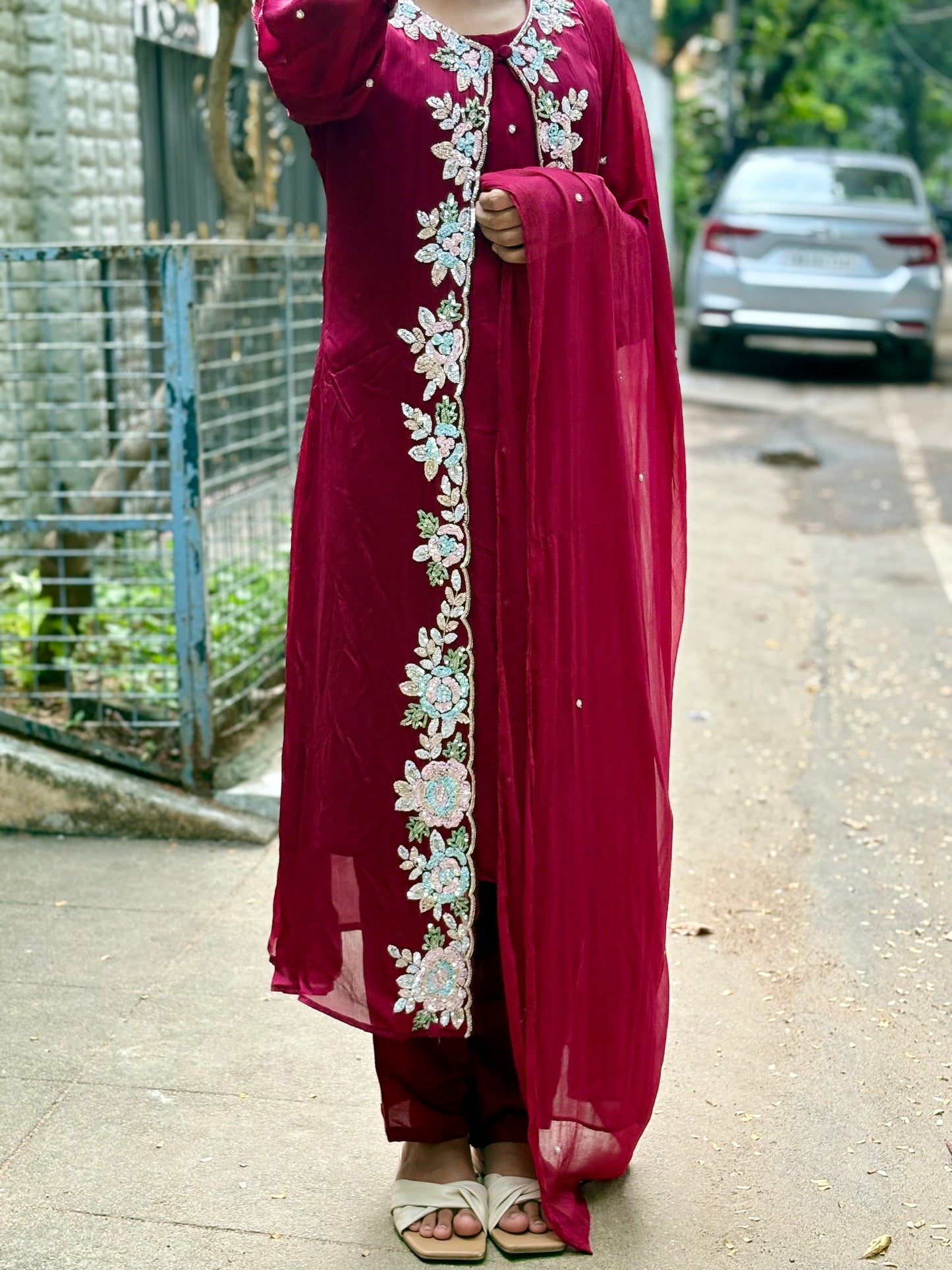 Ruby Red Sequence Splendor Coat Suit