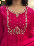 Rani Pink Embroidered Anarkali Kurti Set with Dupatta
