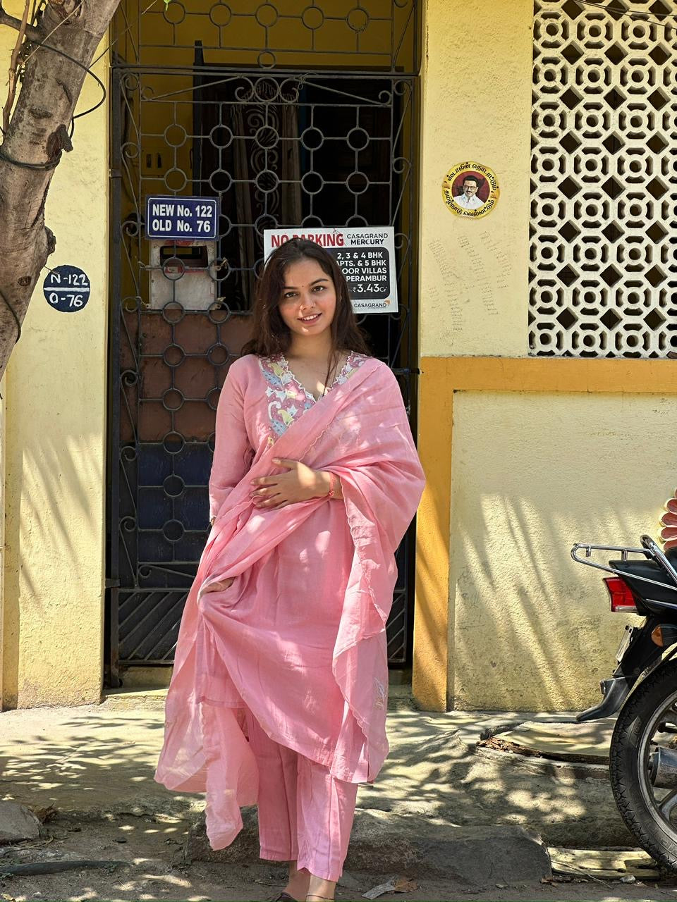 Rose Pink Embroidered Kurti Set with Dupatta