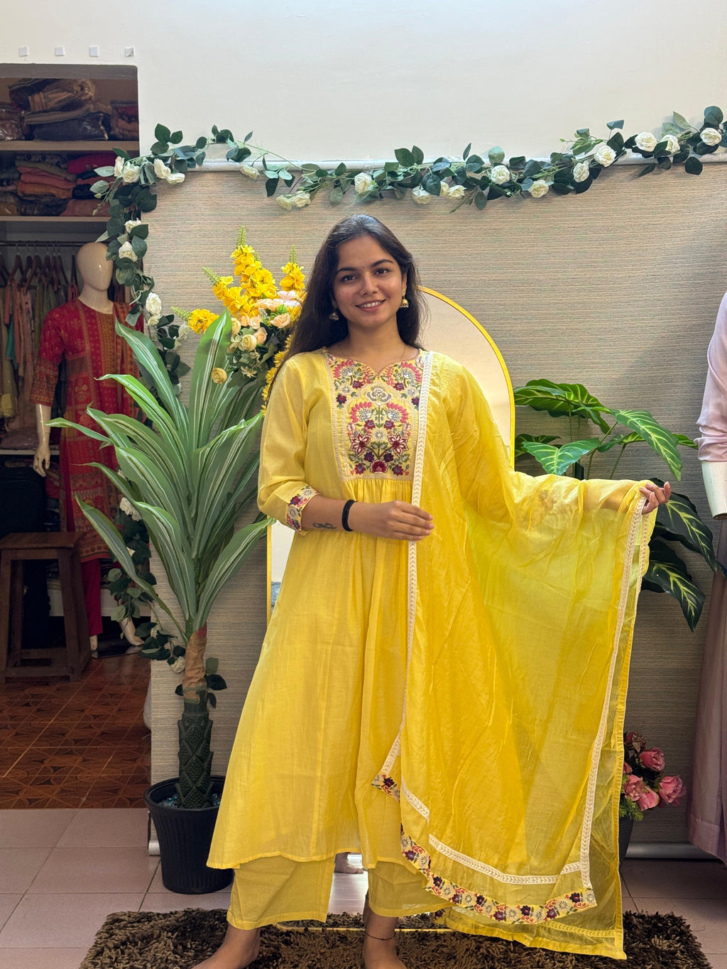 Sunshine Bloom Embroidered Anarkali Set with Duptta