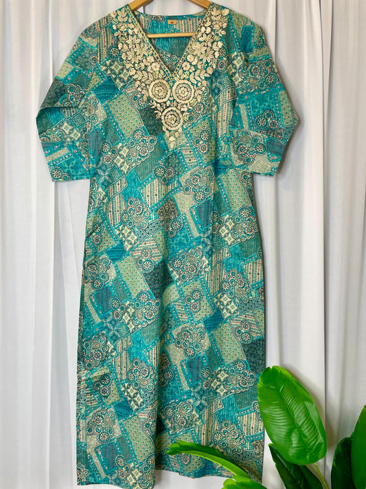 Mul cotton hand embroidered kurti