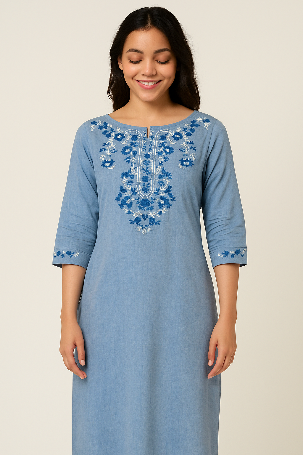 Blue Bloom Embroidered Kurta