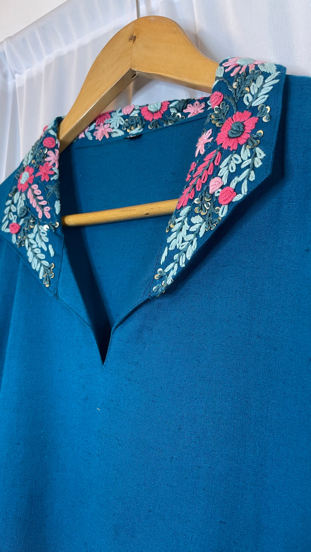 Teal Bloom Pocket Kurta